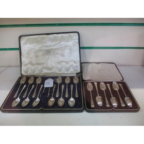 176 - A boxed set of silver teaspoons by Messrs. Mappin & Webb together with another boxed set of silver t... 