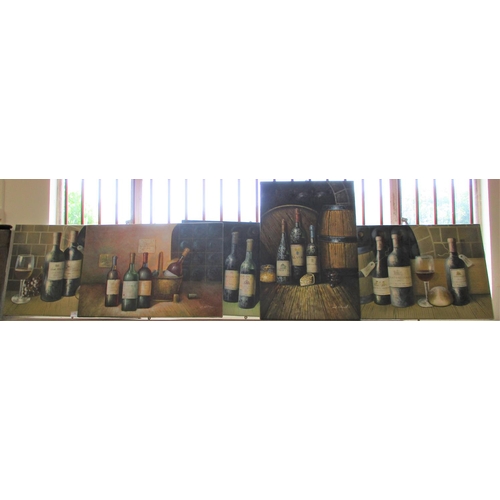 302 - A set of five wall canvases depicting wines