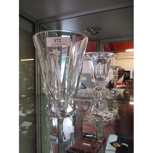 172 - A St. Louis crystal candle stand together with a heavy glass vase