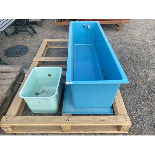 38 - A rectangular GRP water tank complete with cover together with a GRP header tank