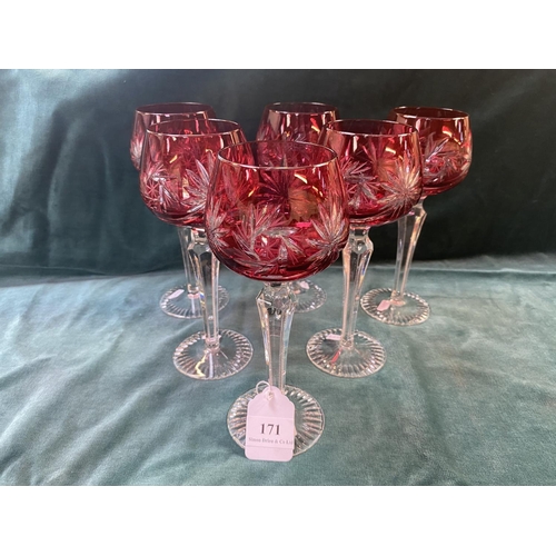 171 - A set of six burgundy hock glasses