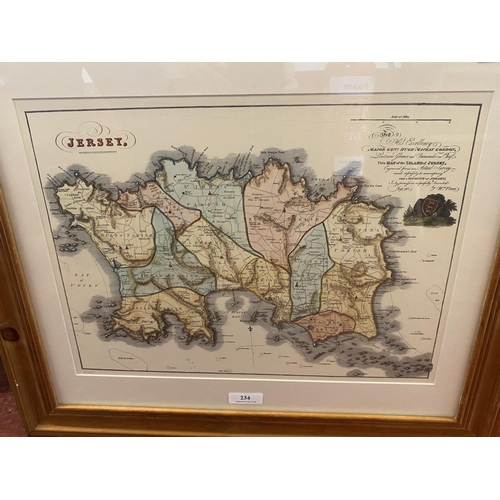 234 - A framed print of the map of the Island of Jersey pertaining to Major General Hugh Mackay Gordon