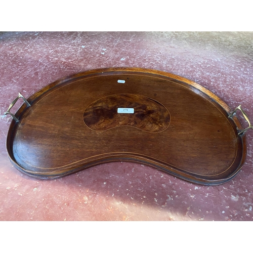 279 - A vintage inlaid mahogany kidney shaped serving tray