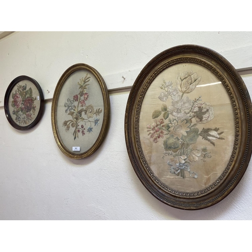 362 - Three nineteenth century embroidery pictures of flowers