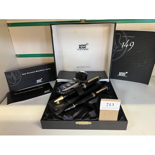 213 - A boxed Mont Blanc ballpoint and fountain pen set with original documentation