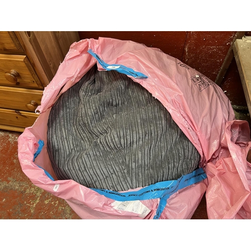 346 - A large bean bag upholstered in grey coloured corduroy fabric  - new Customs seized item