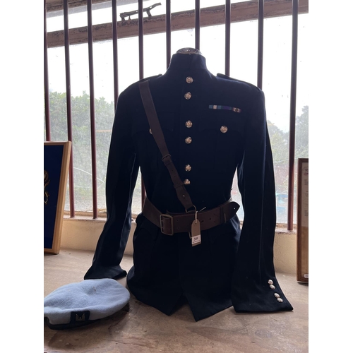 349 - A military uniform, webbing and beret