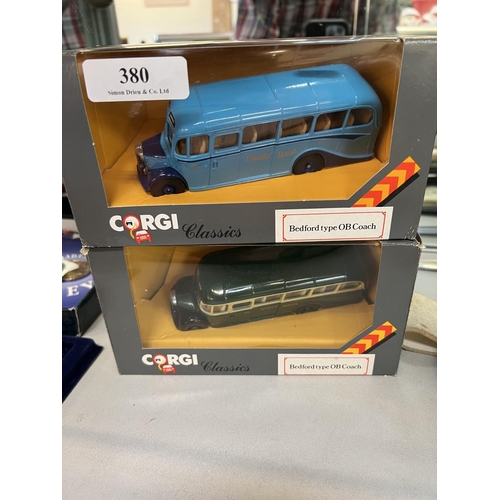 380 - Two Corgi Classics boxed diecast models of Bedford type OB coaches