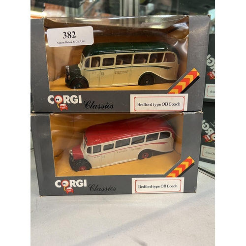 382 - Two Corgi Classics boxed diecast models of Bedford type OB coaches