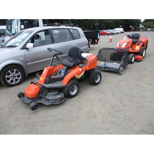 26 - A Husqvarna R216 AWD ride-on amenity mower (very little use) complete with a Handy THTLS38 trailed g... 