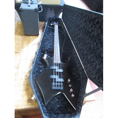 234 - A BC Rich Warlock base and coffin guitar case together with a Kustom amplifier