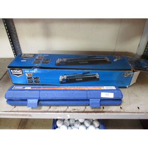 112 - A Draper micrometre adjustment torque wrench together with a MacAllister 400mm tile cutter