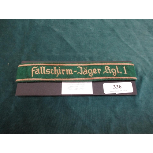 336 - A World War II German Fallschirm-Jager green cuff title