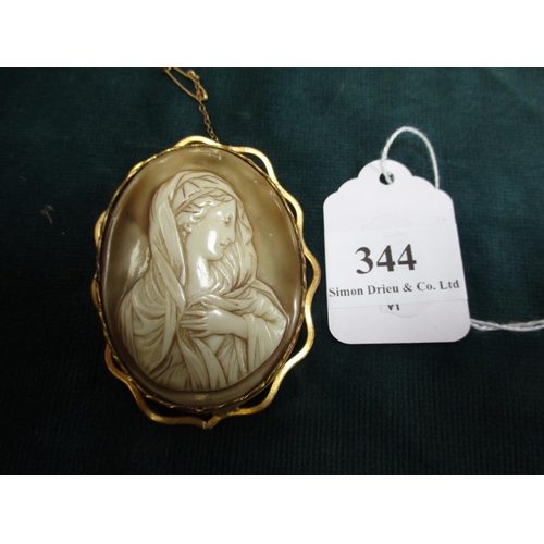 344 - A large gold plated cameo of a classical woman