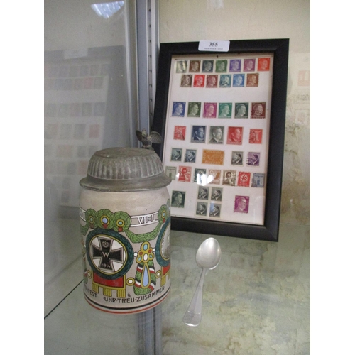 355 - A quantity of Hitler stamps, spoon and tankard