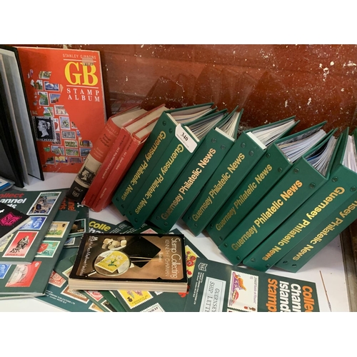 340 - A set of bound Guernsey philatelic news booklets, various philatelic reference books, stamps etc.