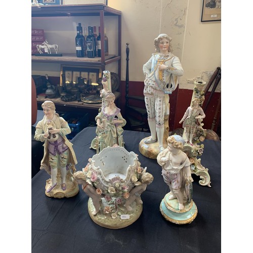 319 - A selection of porcelain and bisque figures together with a pot pourri