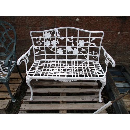 40 - An aluminium garden bench with floral decoration