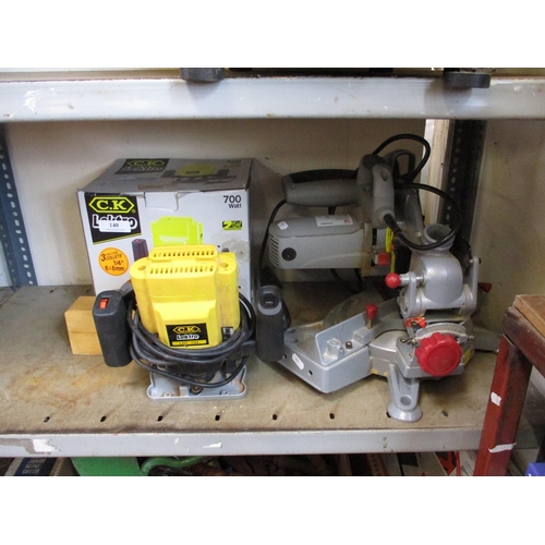 140 - A CK router and bits together with a Performance Power mitre saw