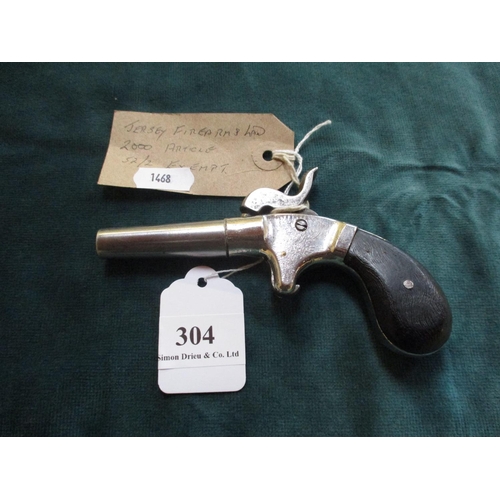 304 - A nickel plated percussion muff pistol circa 1865/70 (no firearms licence required)