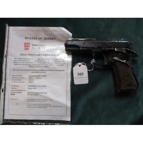 305 - A Llama 7.65 calibre semi automatic pistol - deactivated with certification