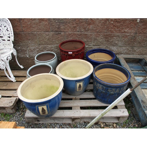 31 - Three pairs of assorted salt glazed stone ware planters together with one other