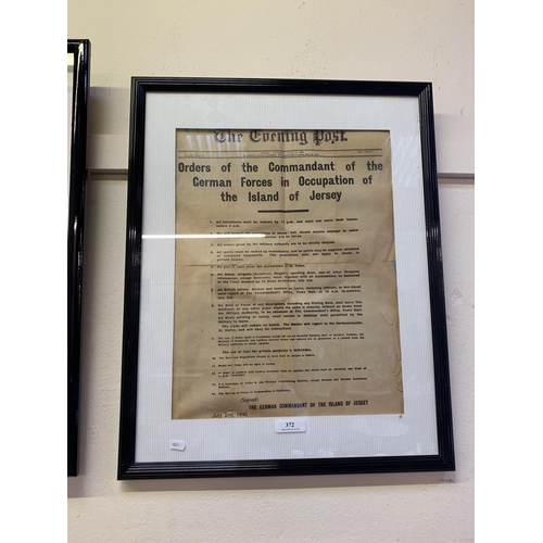 372 - A framed Evening Post German Commandant Notice dated July 2nd 1940