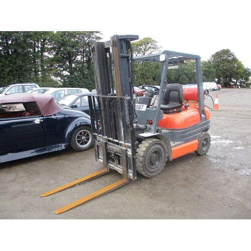 16 - A 2008 Toyota GF25 gas counterbalance forklift truck J53587, odometer reading 7,832 hours