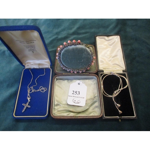 253 - A silver bracelet together with two silver necklaces