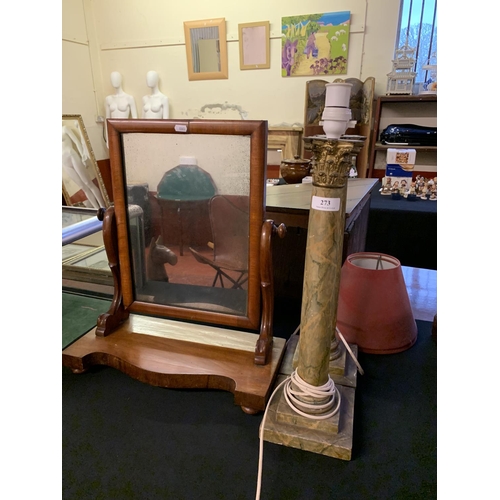 273 - A pair of table lamps modelled as Corinthian pillars together with a Victorian toilet mirror