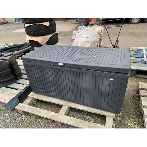91 - A black plastic patio storage box