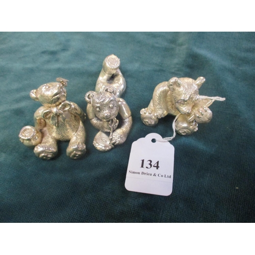 134 - Three sterling silver models of teddy bears