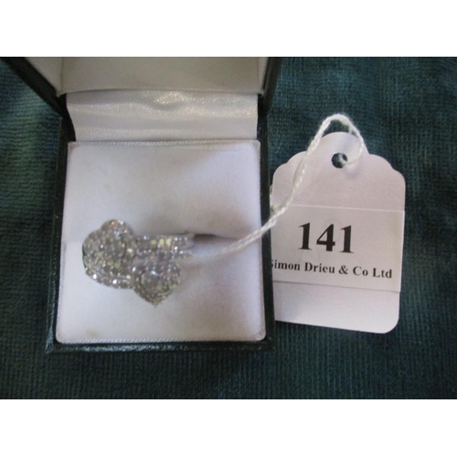 141 - An unusual sterling silver double heart ring set with multiple diamonds - size O
