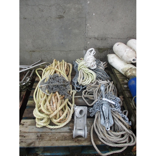 31 - Assorted mooring and other ropes, two anchors and warp etc.