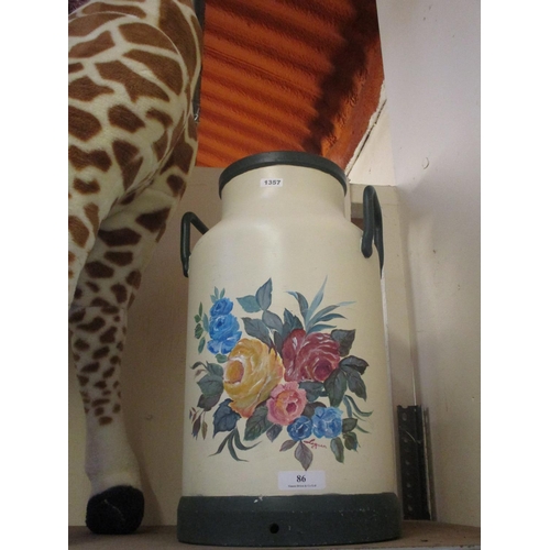 86 - A vintage milk churn with hand painted decoration