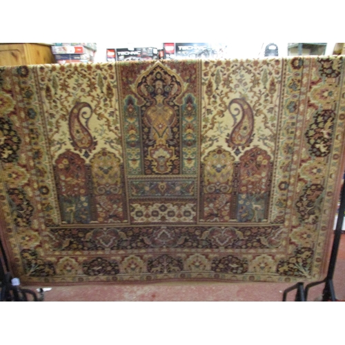 333 - An oriental floor rug on neutral coloured ground