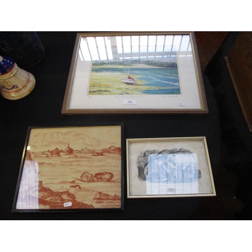 356 - A print of Braye Beach in Alderney together with two Jersey prints