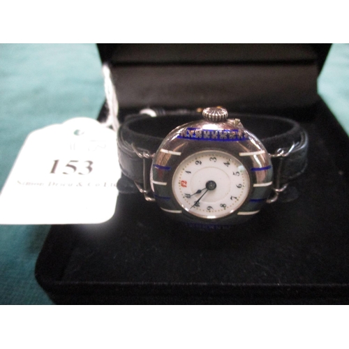 153 - A silver and enamelled wrist watch by Messrs. George Stockwell of London (London 1918)