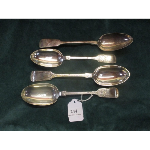 244 - Four silver serving spoons (three bright cut) (280 gms)