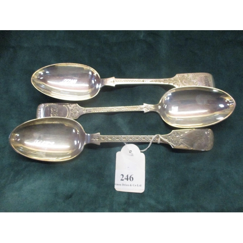 246 - Three silver bright cut serving spoons (268 gms)