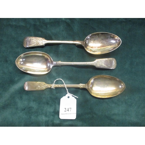 247 - Three silver bright cut serving spoons (210 gms)