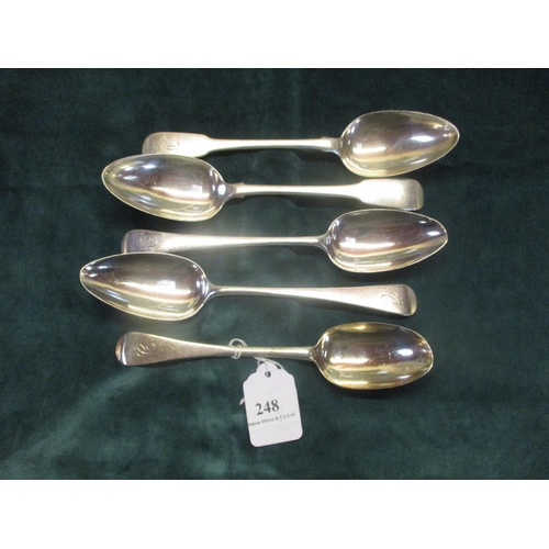 248 - Five silver serving spoons all inscribed with the letter 