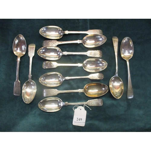 249 - Eleven assorted silver dessert spoons (498 gms)