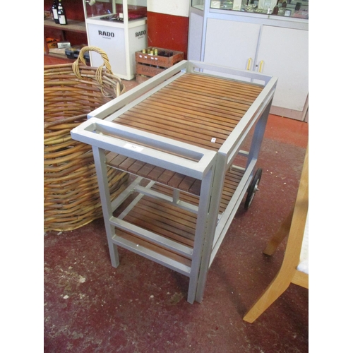 262 - A metallic and teak two tier poolside trolley