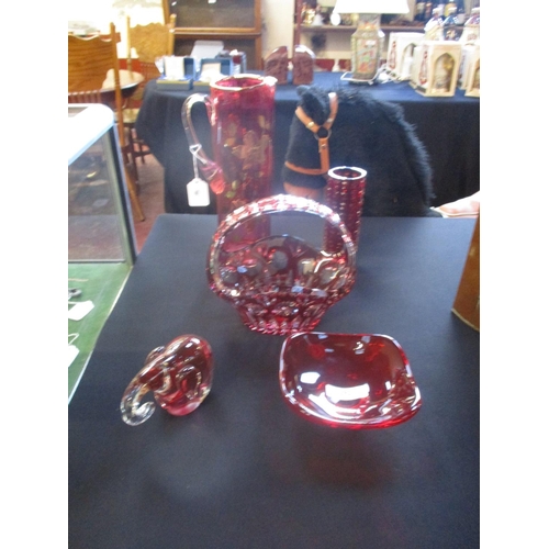 292 - Five pieces of red glass ware