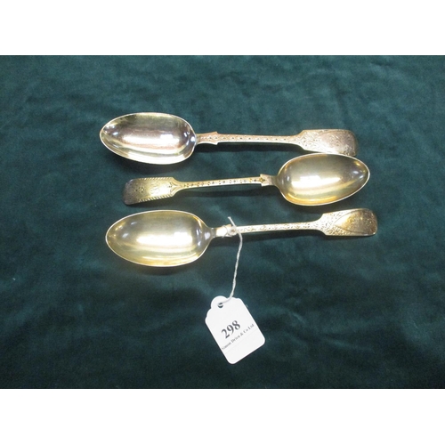 298 - Three silver bright cut serving spoons (194 gms)