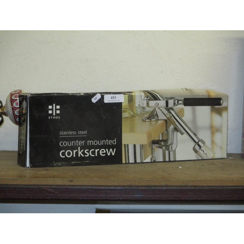 451 - An Ethos stainless steel counter mounted corkscrew