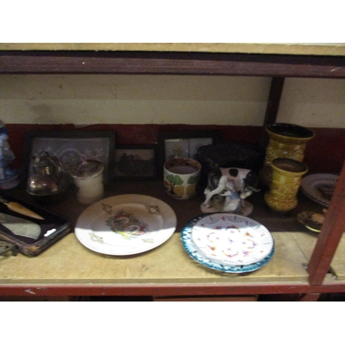 413 - Assorted ribbon plates and souvenir ware various figures, metallica and other miscellaneous items