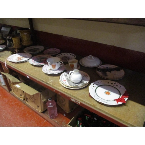 413 - Assorted ribbon plates and souvenir ware various figures, metallica and other miscellaneous items