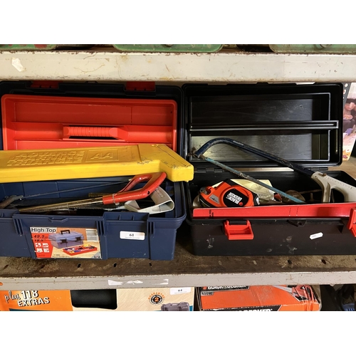 61 - Two tool boxes containing a variety of tools